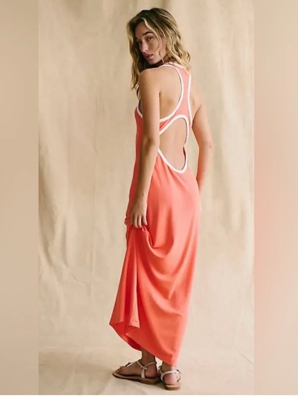 NWT Free People Free Est Good Feels Open Back Dress Thriving Coral size L